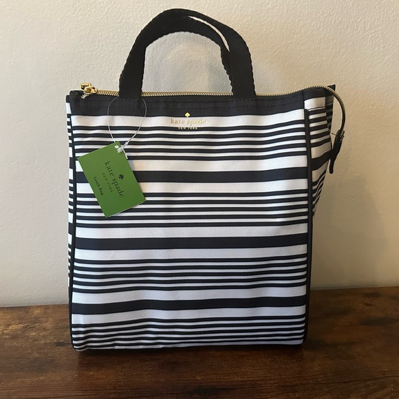 Kate Spade Lunch Bag Black White Striped Women's Lunch Case NWT - Picture 1 of 5